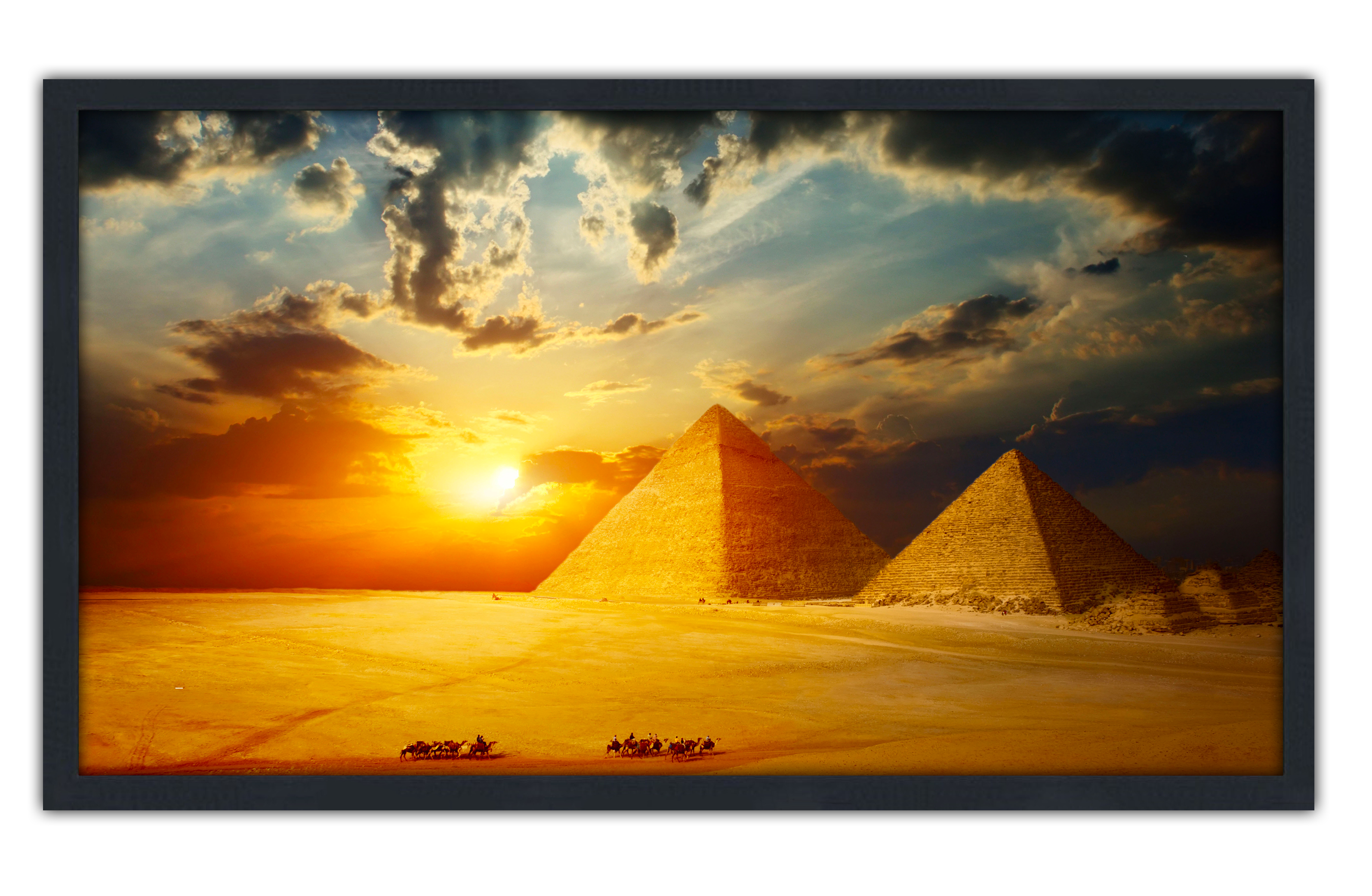 Professionally Framed Ancient Pyramids of Giza Egypt Skyline High-Resolution Panoramic Photo 12x22 Wall Art