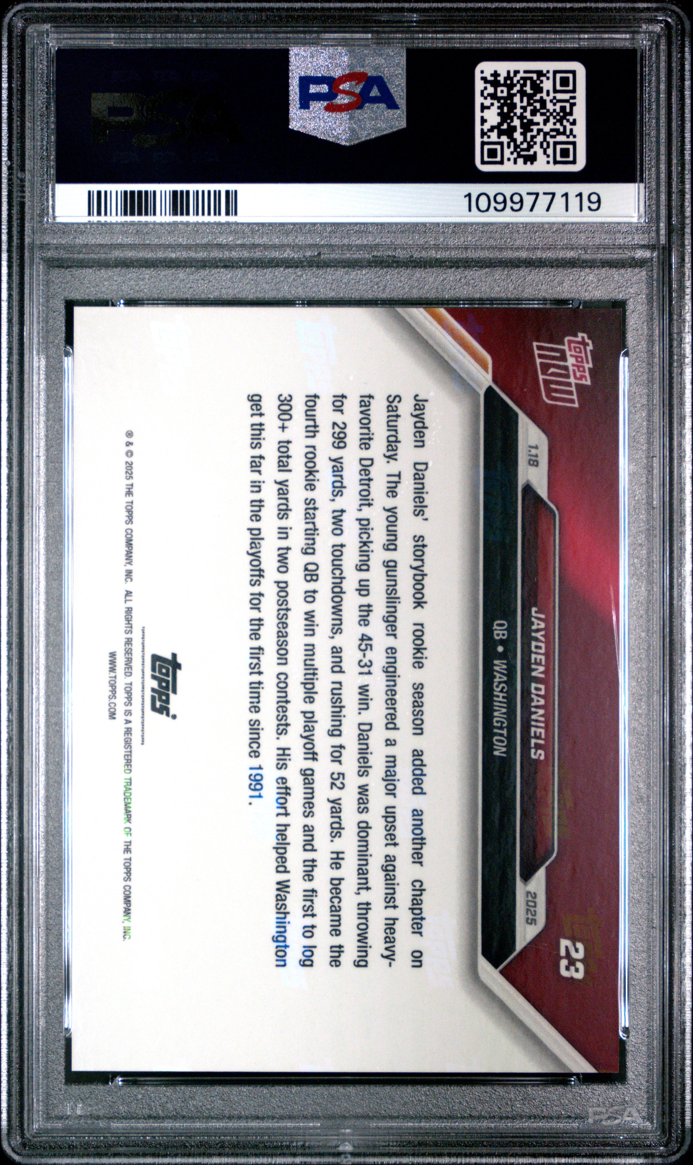 Graded 2024 Topps Now Jayden Daniels #23 Rookie RC Football Card PSA 10 Gem Mint