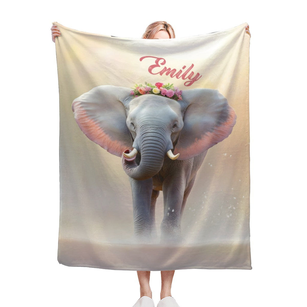 Personalized Elephant Blanket with Name | Custom Girl Gift