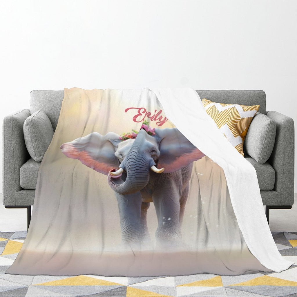 Personalized Elephant Blanket with Name | Custom Girl Gift