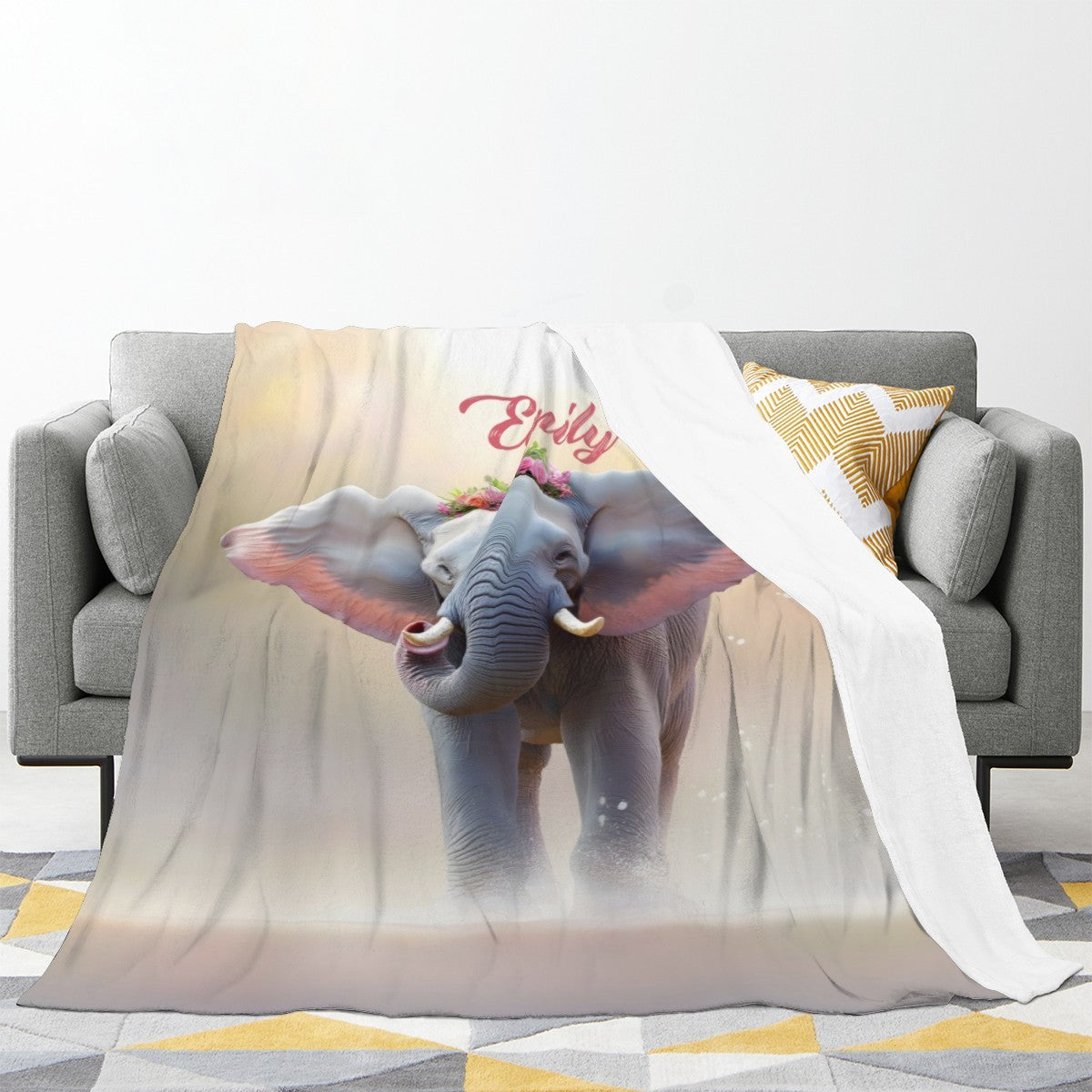 Personalized Elephant Blanket with Name | Custom Girl Gift
