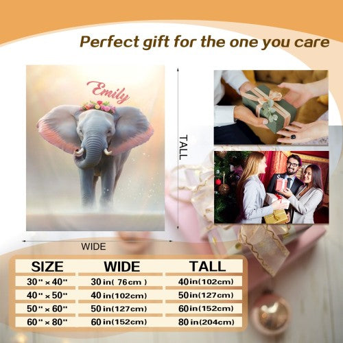 Personalized Elephant Blanket with Name | Custom Girl Gift