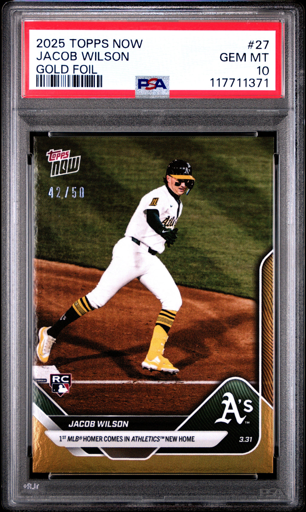 Graded 2025 Topps Now Jacob Wilson #27 Gold Foil /50 Rookie RC Baseball Card PSA 10 Gem Mint