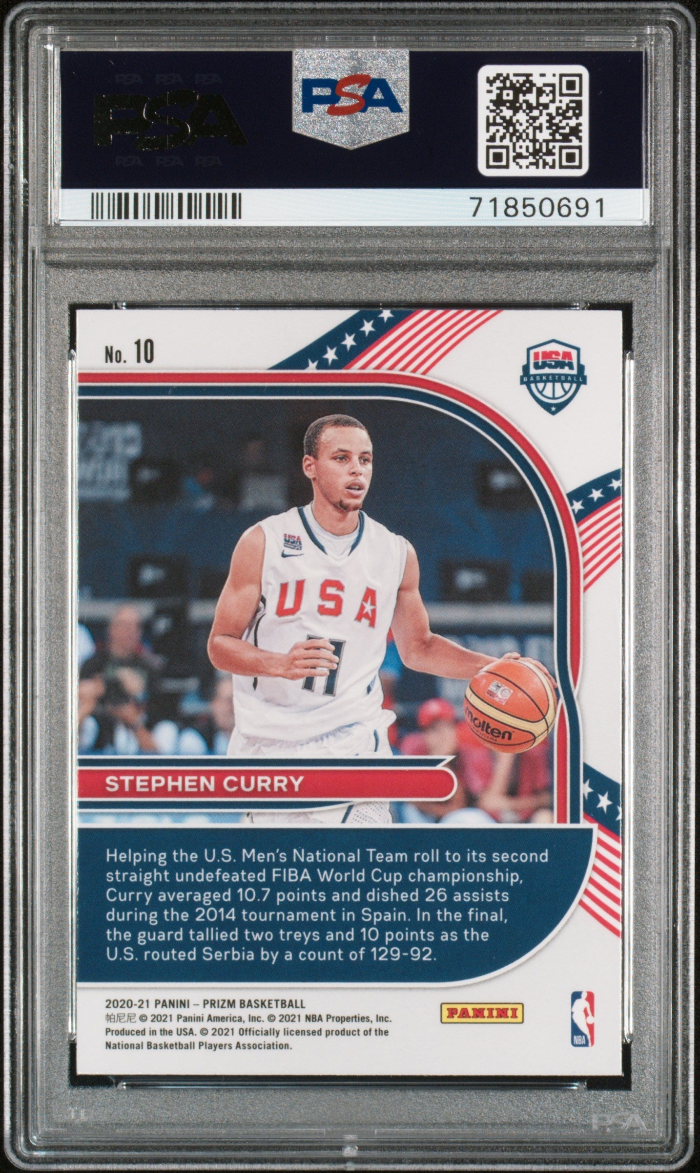 Graded 2020 Panini Prizm Stephen Curry #10 USA Basketball Card PSA 10 Gem Mint