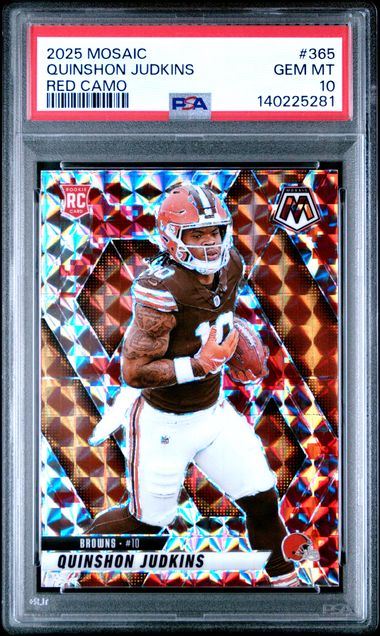 Graded 2025 Panini Mosaic Quinshon Judkins #365 Red Camo Rookie RC Football Card PSA 10 Gem Mint