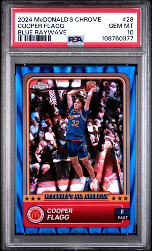 Graded 2024 Topps McDonalds Chrome Cooper Flagg #28 Blue Raywave Rookie RC Basketball Card PSA 10 Gem Mint