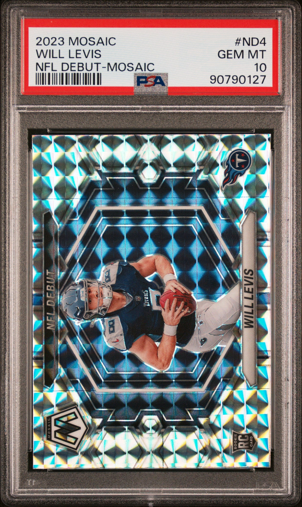 Graded 2023 Panini Mosaic Will Levis #ND4 NFL Debut Mosaic Rookie RC Football Card PSA 10 Gem Mint