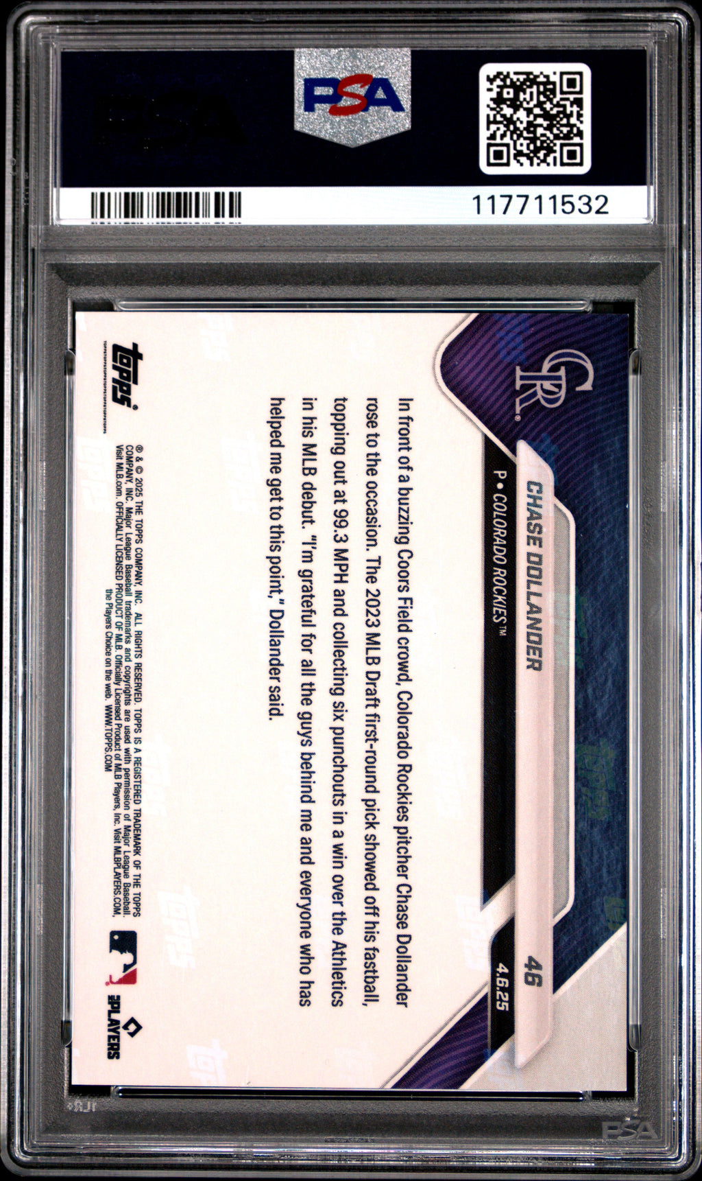 Graded 2025 Topps Now Chase Dollander #46 Gold Foil /50 Rookie RC Baseball Card PSA 10 Gem Mint