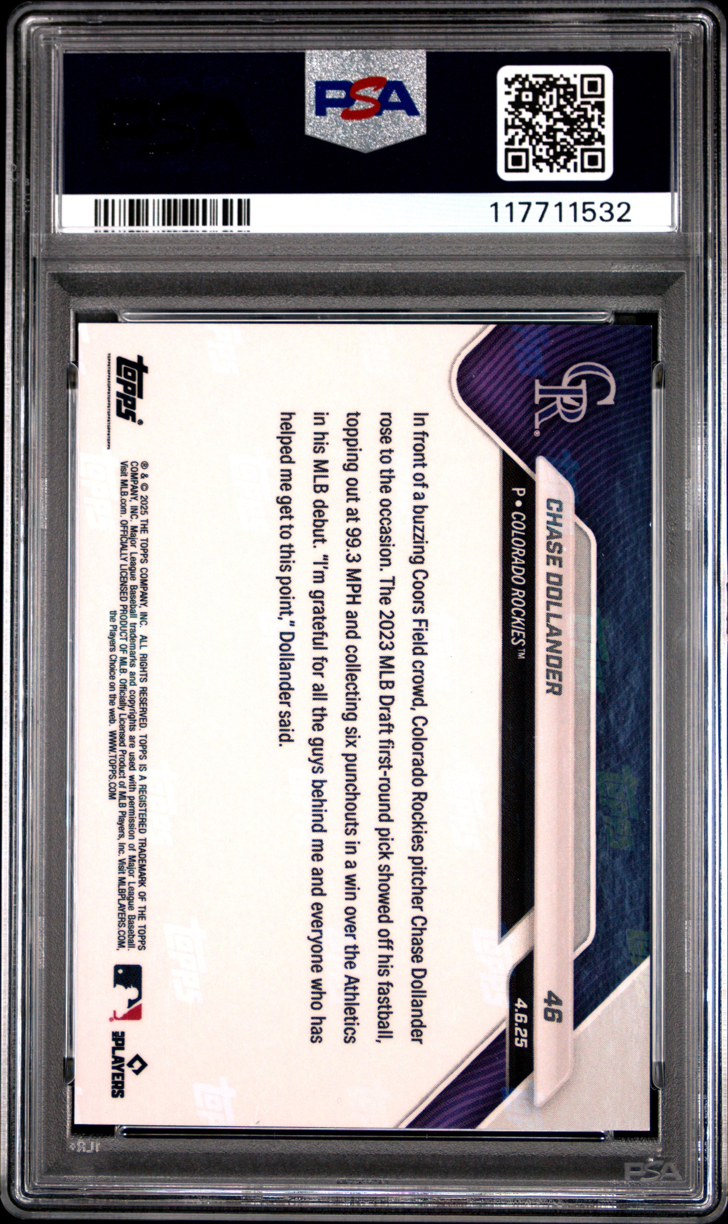 Graded 2025 Topps Now Chase Dollander #46 Gold Foil /50 Rookie RC Baseball Card PSA 10 Gem Mint
