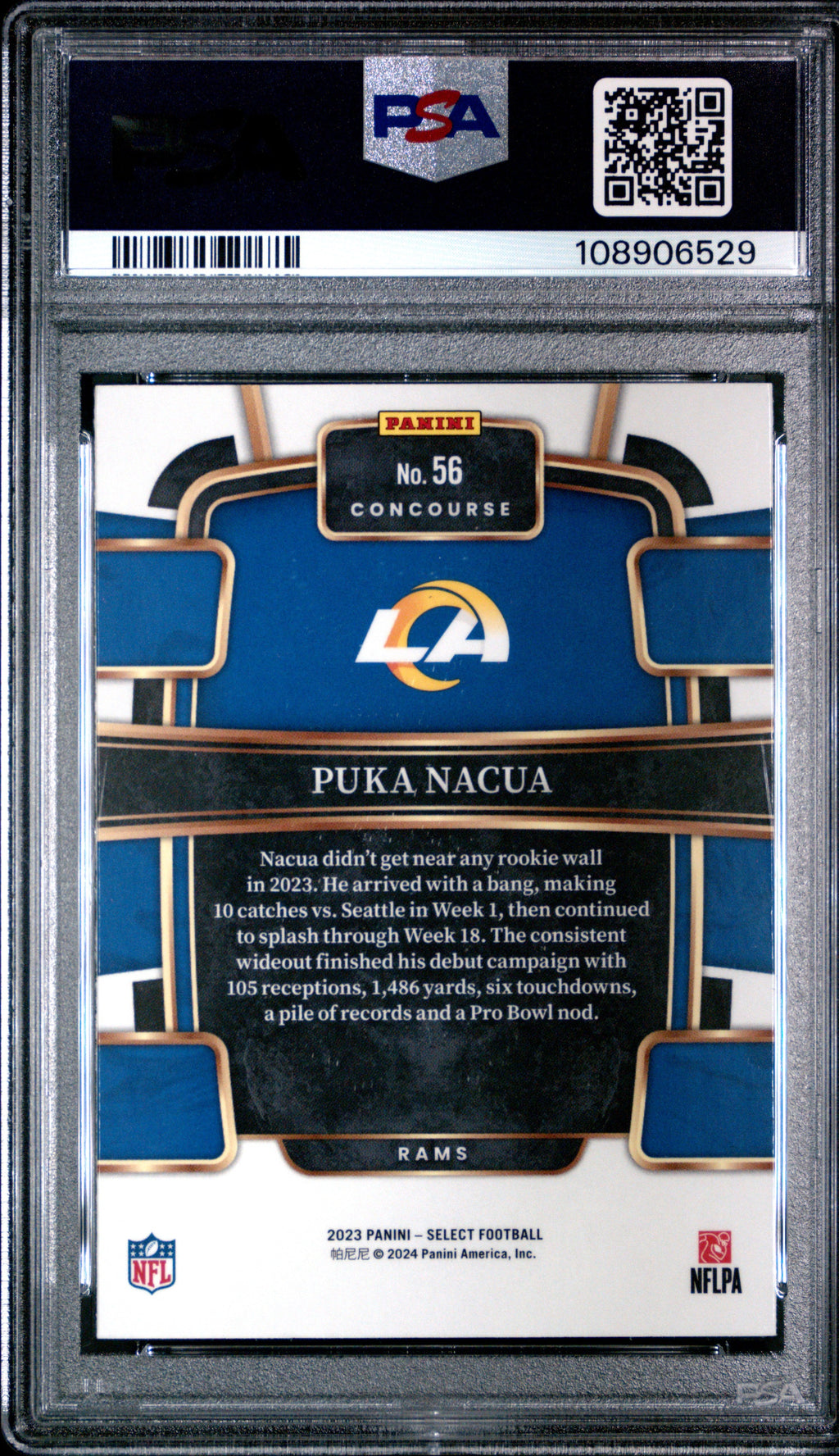 Graded 2023 Panini Select Puka Nacua #56 Rookie RC Football Card PSA 8 Near Mint