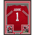 Framed Autographed/Signed Quinshon Judkins 35x39 Ohio State Red College Football Jersey Beckett BAS COA