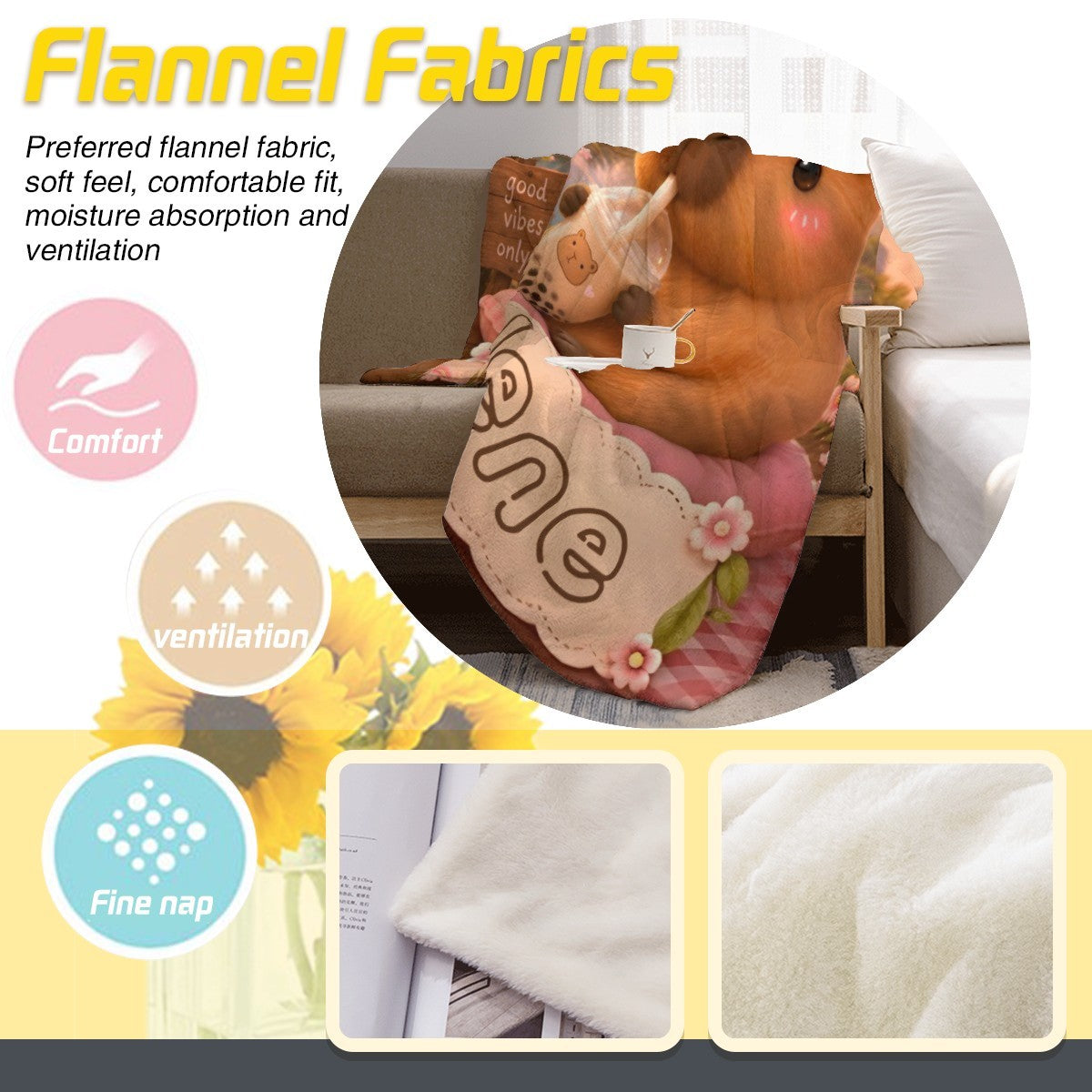 Personalized Capybara Blanket – Custom Name Flannel Throw | Kawaii Boba Tea Gift for Teens