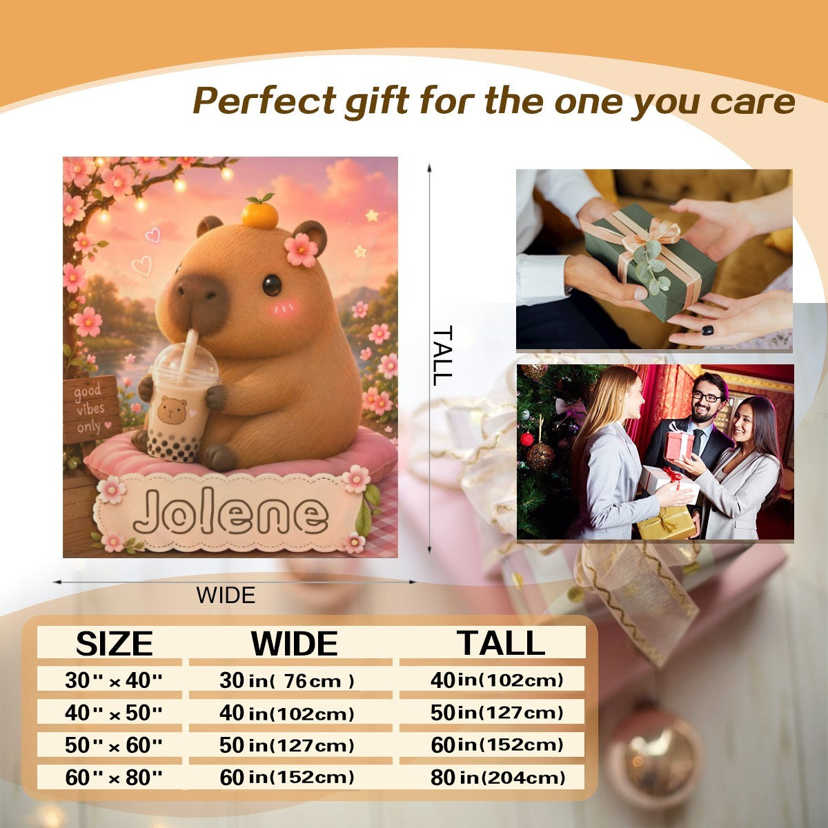 Personalized Capybara Blanket – Custom Name Flannel Throw | Kawaii Boba Tea Gift for Teens
