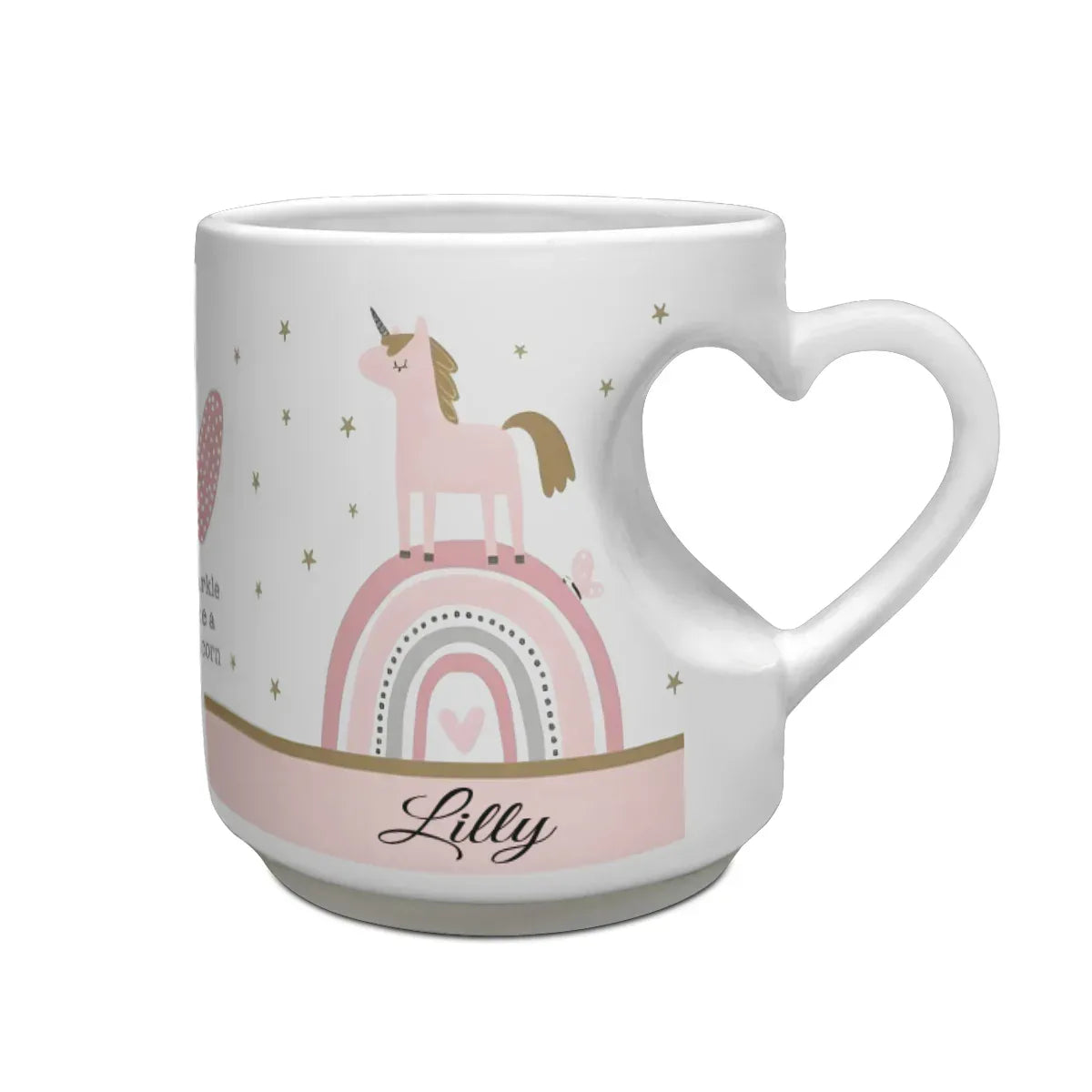 Unicorn Mug - Personalized Unicorn Cup with Heart Shaped Handle & Custom Name