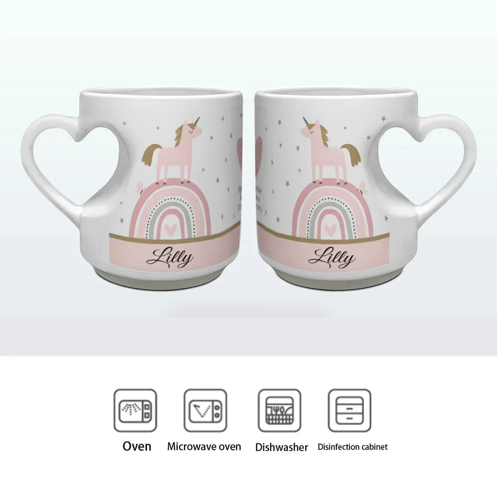 Unicorn Mug - Personalized Unicorn Cup with Heart Shaped Handle & Custom Name