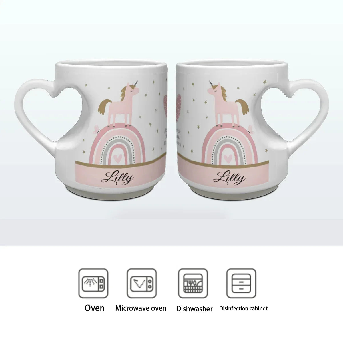 Unicorn Mug - Personalized Unicorn Cup with Heart Shaped Handle & Custom Name