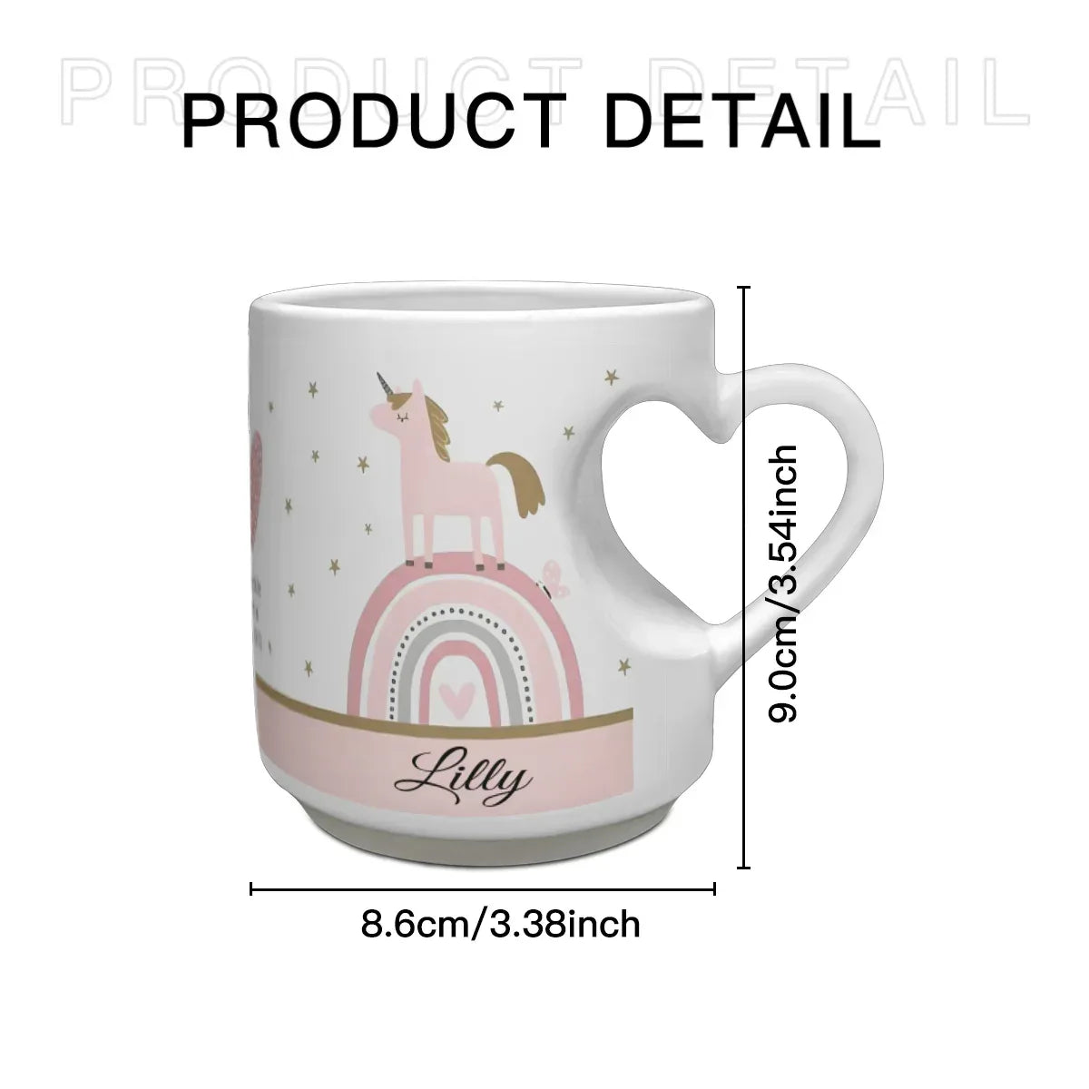 Unicorn Mug - Personalized Unicorn Cup with Heart Shaped Handle & Custom Name