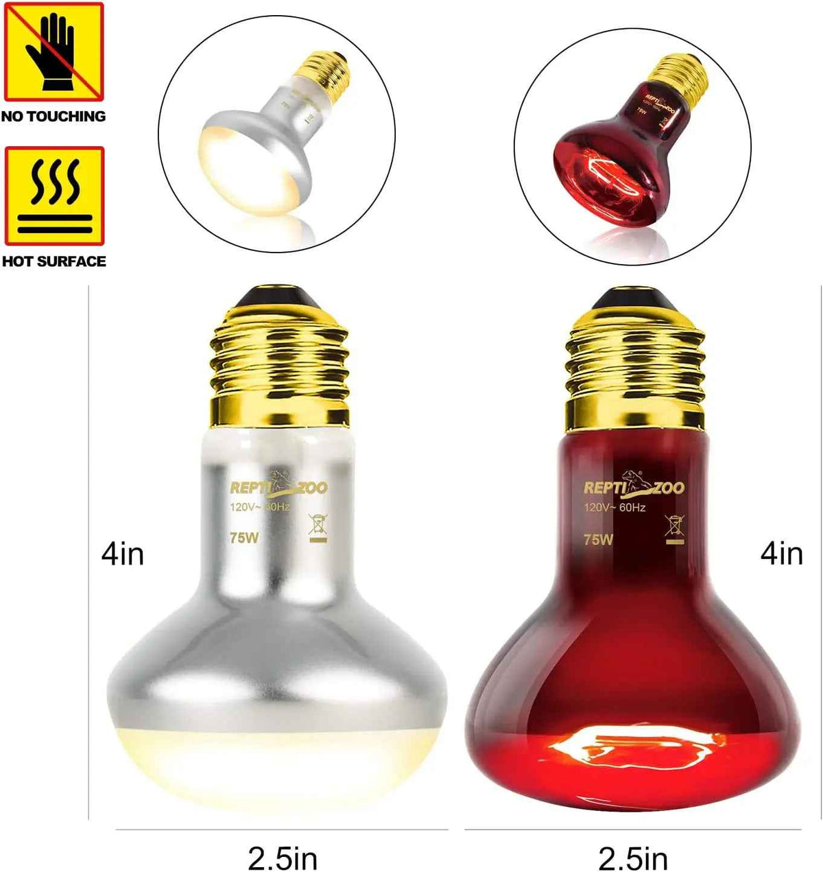 75W Reptile Heat Lamp Bulb 2-Pack, UVA & Infrared, E26