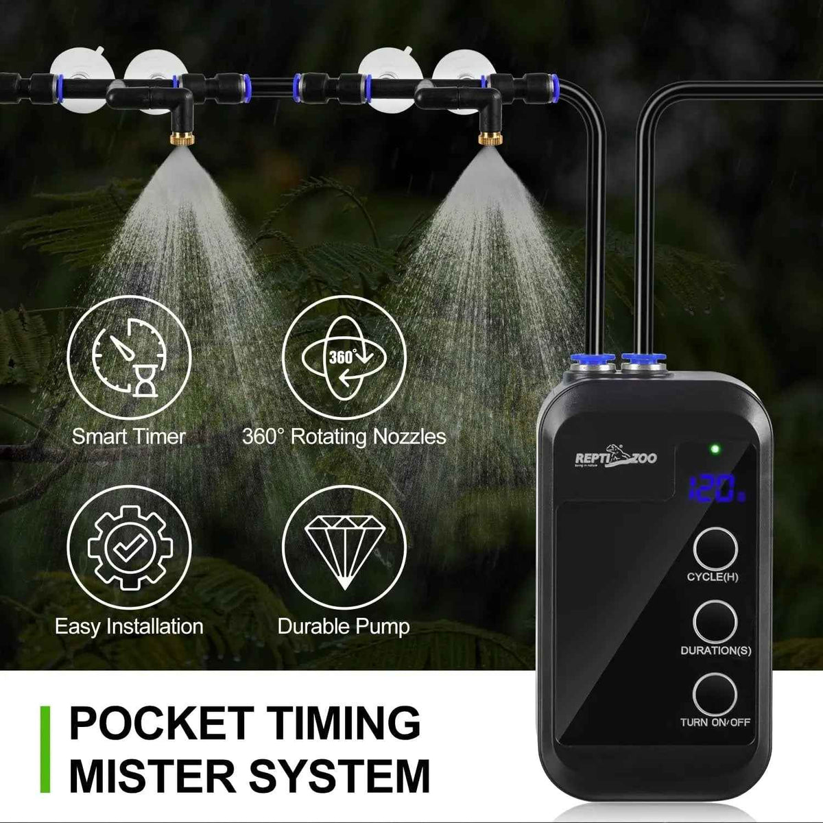 Reptile Humidifier Mini Auto Misting System Rainforest Spray Nozzles