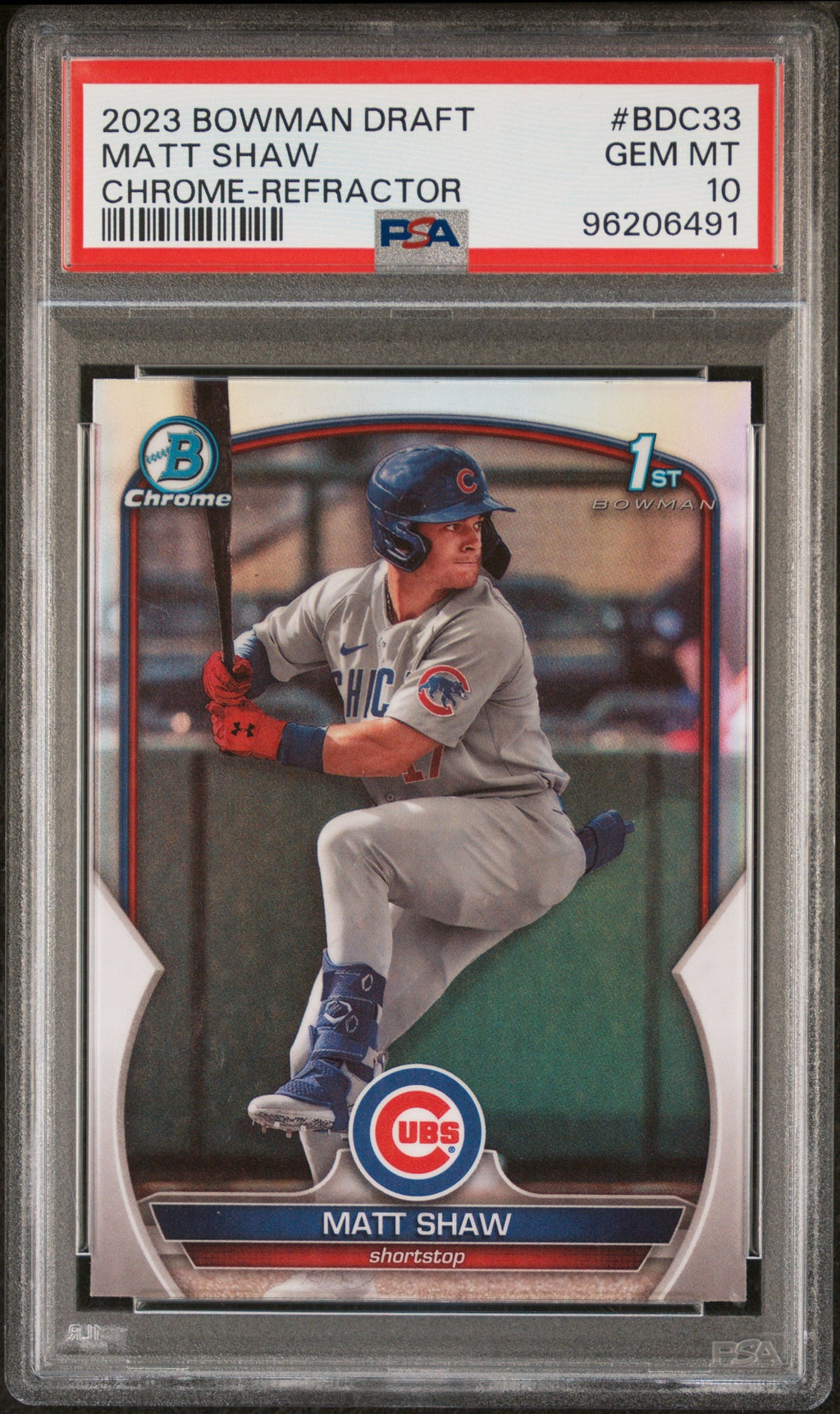 Graded 2023 Topps Bowman Draft Matt Shaw #BDC33 Chrome Refractor Rookie RC Baseball Card PSA 10 Gem Mint