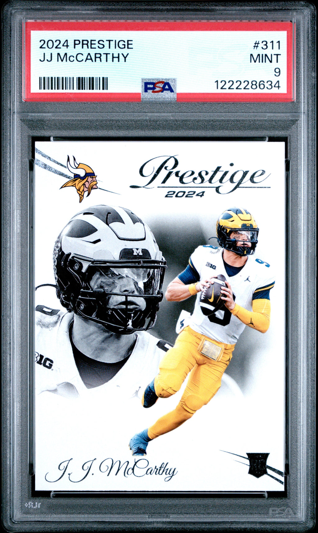 Graded 2024 Panini Prestige JJ McCarthy #311 Rookie RC Football Card PSA 9 Mint
