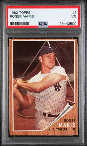 Graded 1962 Topps Roger Maris #1 Baseball Card PSA 3 Very Good