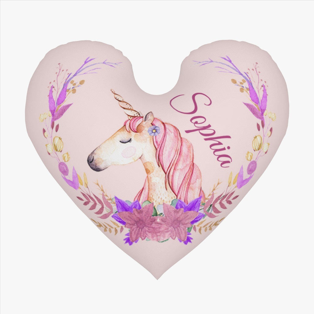 Personalized Unicorn Heart Pillow – Floral Custom Name Gift – Cotton Filling Included