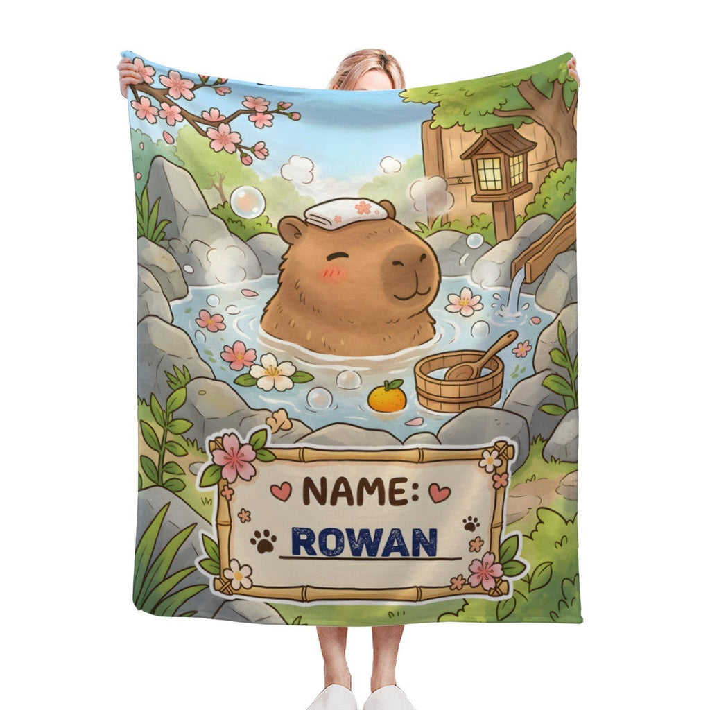 Personalized Capybara Hot Spring Blanket – Custom Name Gift