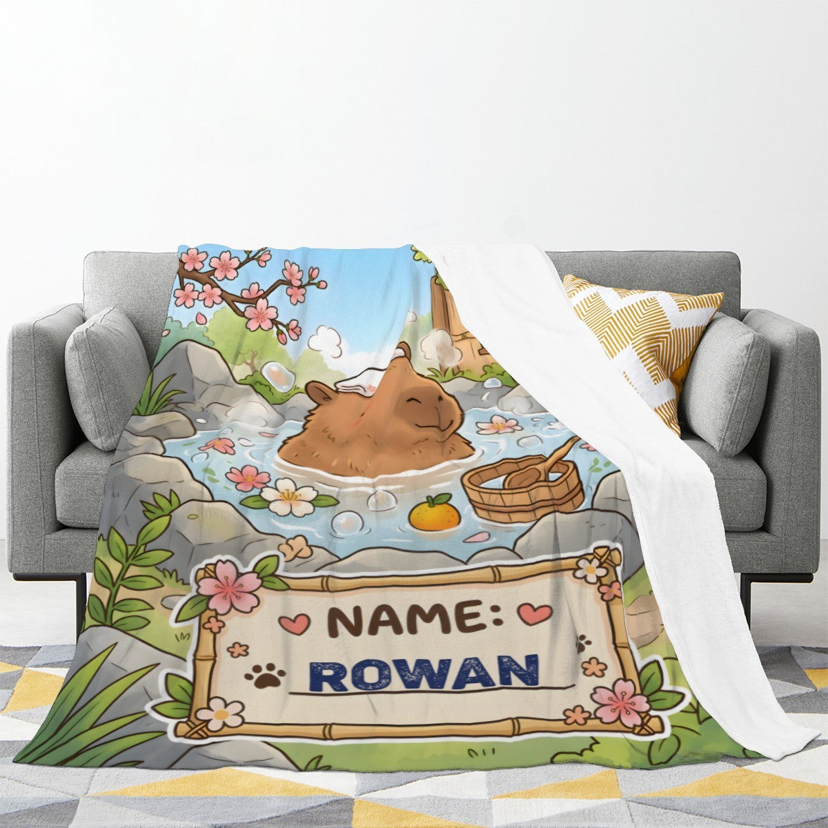 Personalized Capybara Hot Spring Blanket – Custom Name Gift