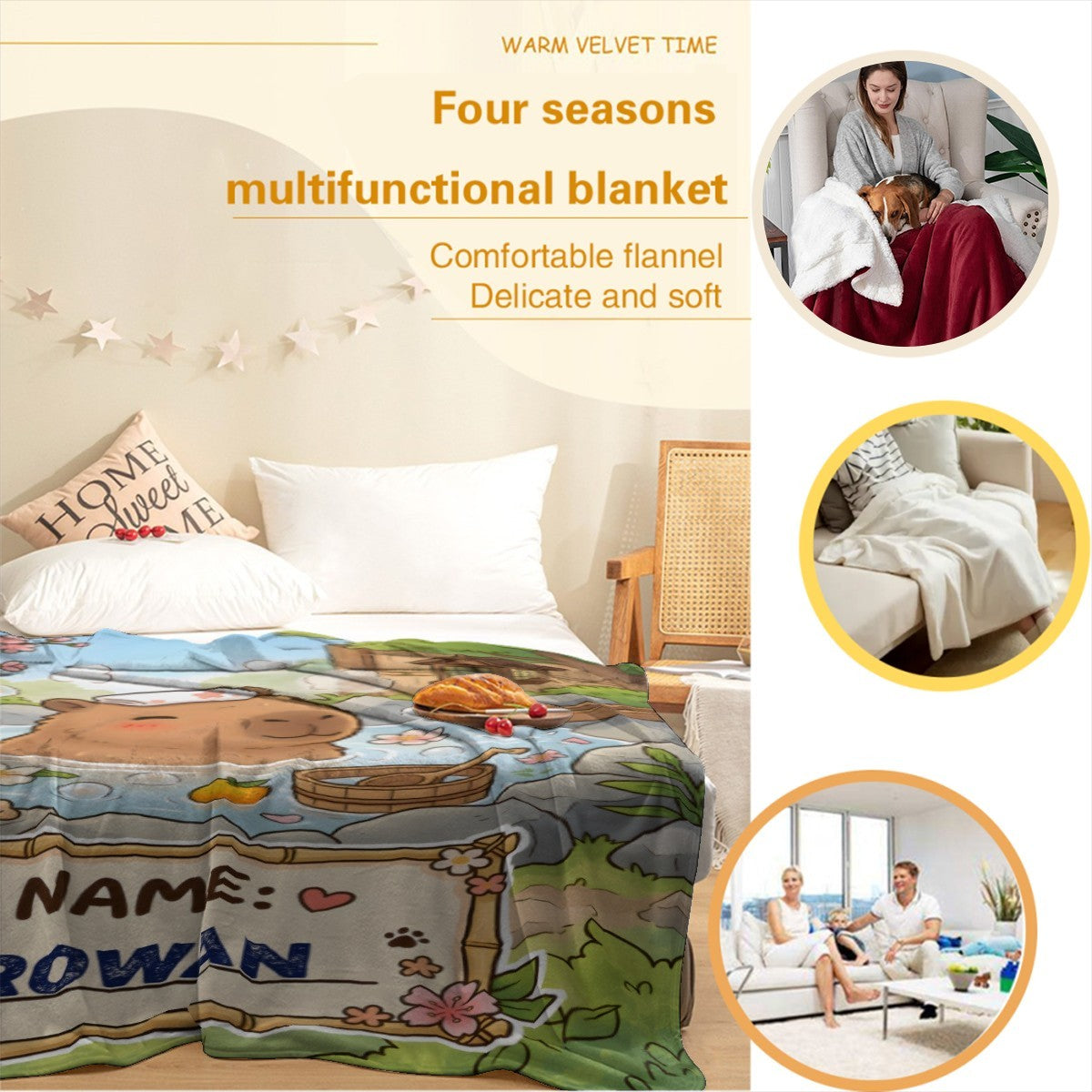 Personalized Capybara Hot Spring Blanket – Custom Name Gift
