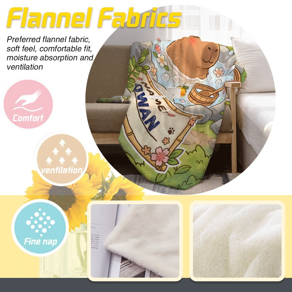 Personalized Capybara Hot Spring Blanket – Custom Name Gift
