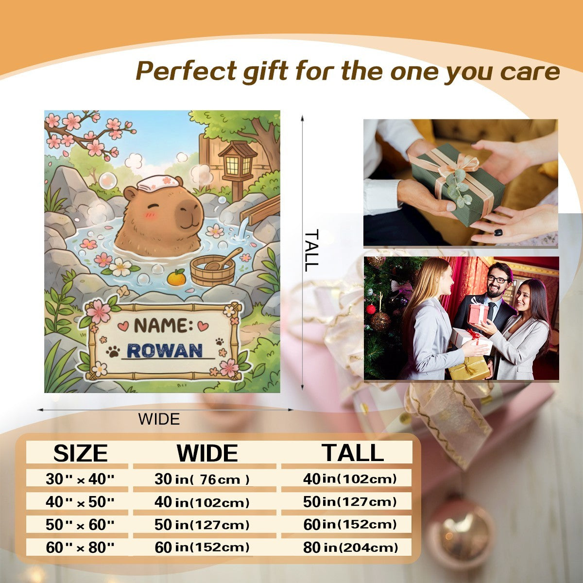 Personalized Capybara Hot Spring Blanket – Custom Name Gift