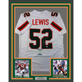 Framed Autographed/Signed Ray Lewis 35x39 Miami White College Football Jersey Beckett BAS COA