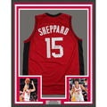 Framed Autographed/Signed Reed Sheppard 35x39 Houston Red Basketball Jersey Beckett BAS COA