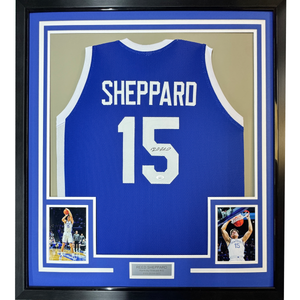 Framed Autographed/Signed Reed Sheppard 35x39 Kentucky Blue College Basketball Jersey JSA COA
