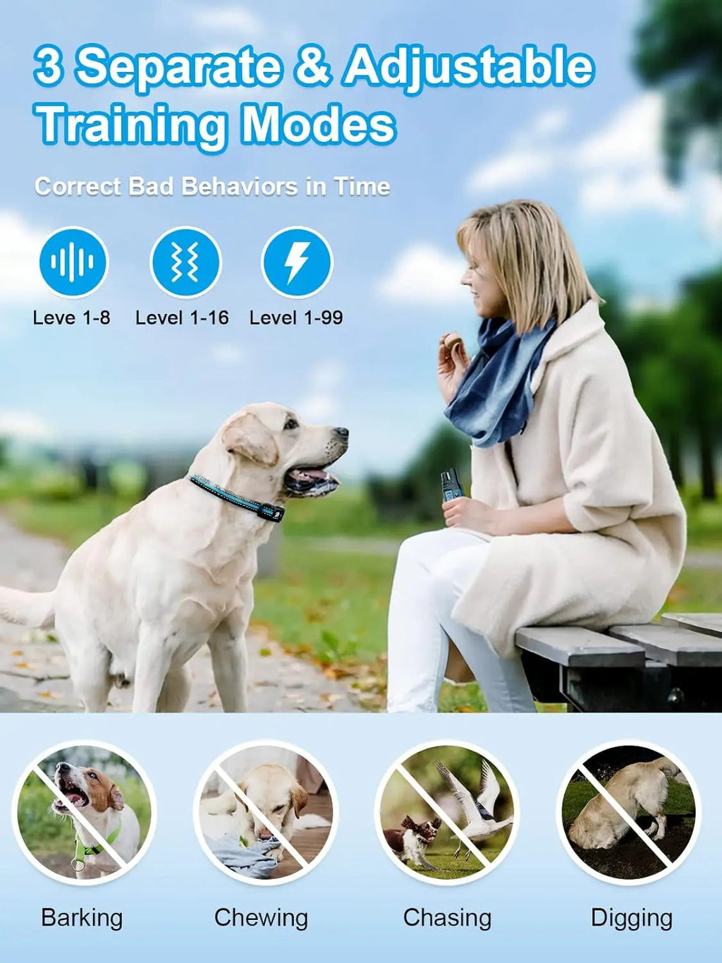 Waterproof Rechargeable Dog Training Collar – 3300ft Range, 2-Dog System