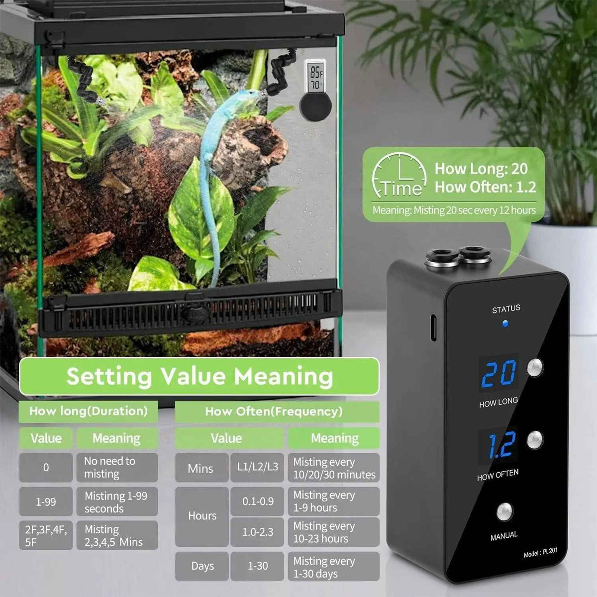 Reptile Misting System with Timer & Two Adjustable Nozzles