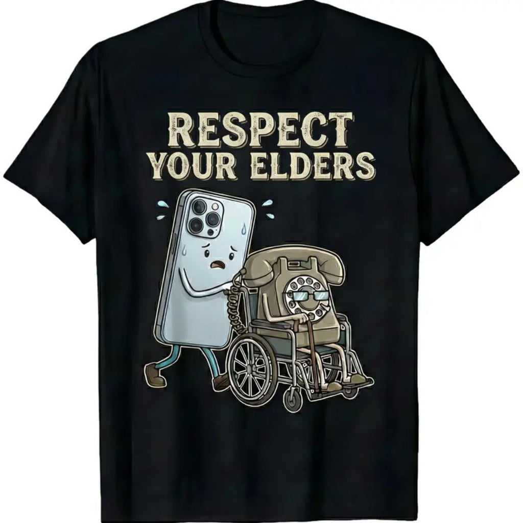 "Respect Your Elders" Floppy Disk T-Shirt – Funny Retro Tech Graphic Tee, Unisex Cotton Shirt