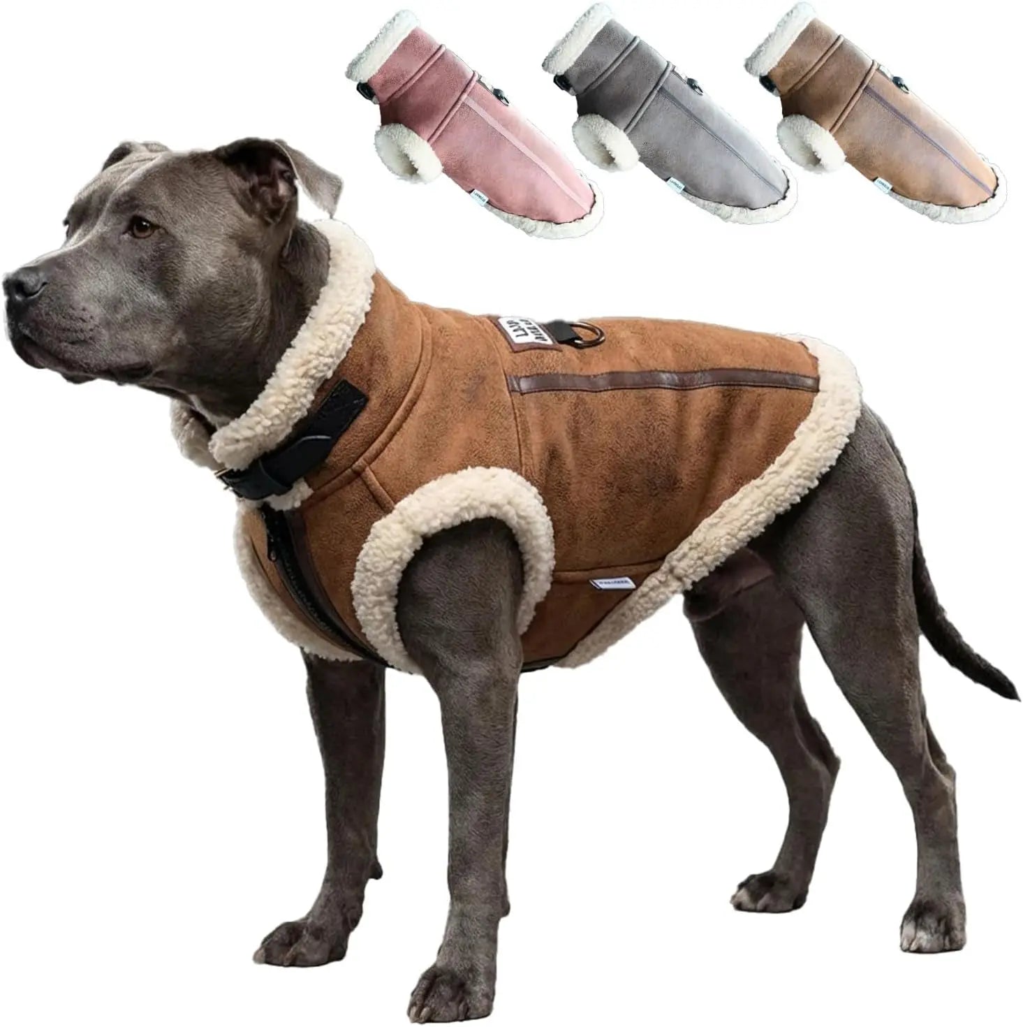 Retro Aviator Dog Jacket – Faux Leather Sherpa Coat