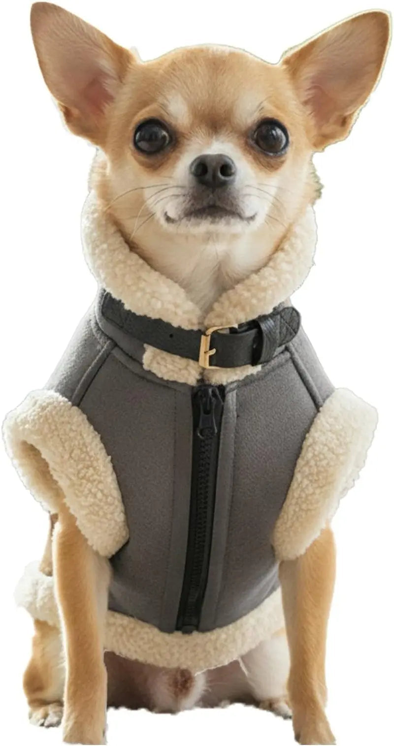 Retro Aviator Dog Jacket – Faux Leather Sherpa Coat