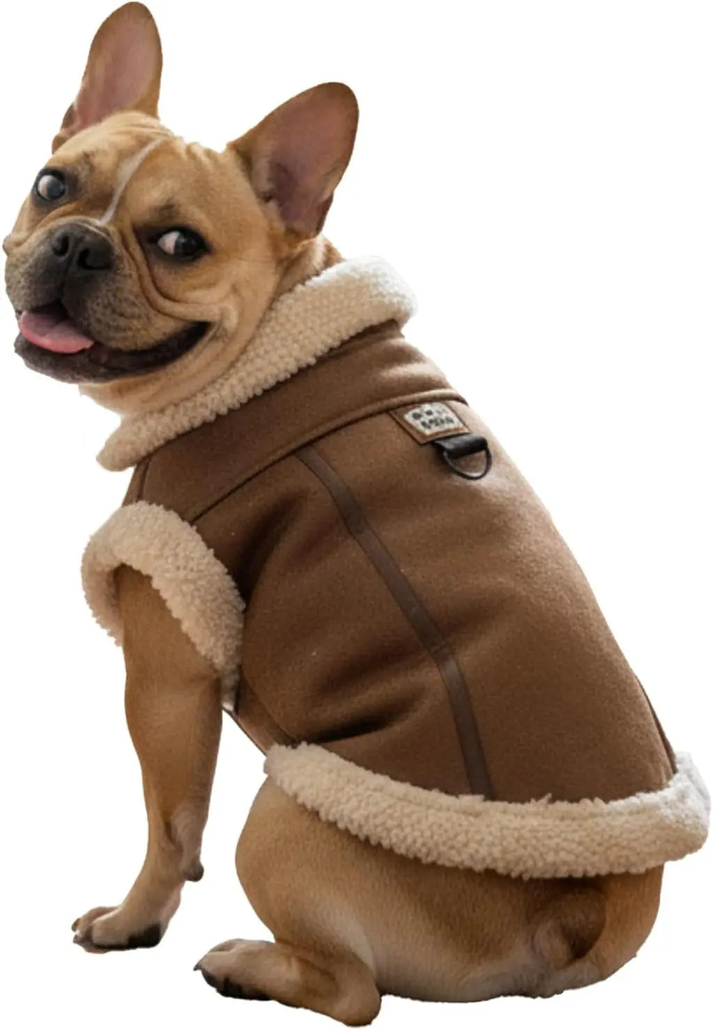 Retro Aviator Dog Jacket – Faux Leather Sherpa Coat