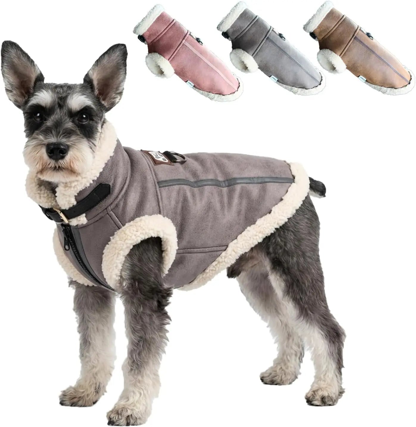 Retro Aviator Dog Jacket – Faux Leather Sherpa Coat