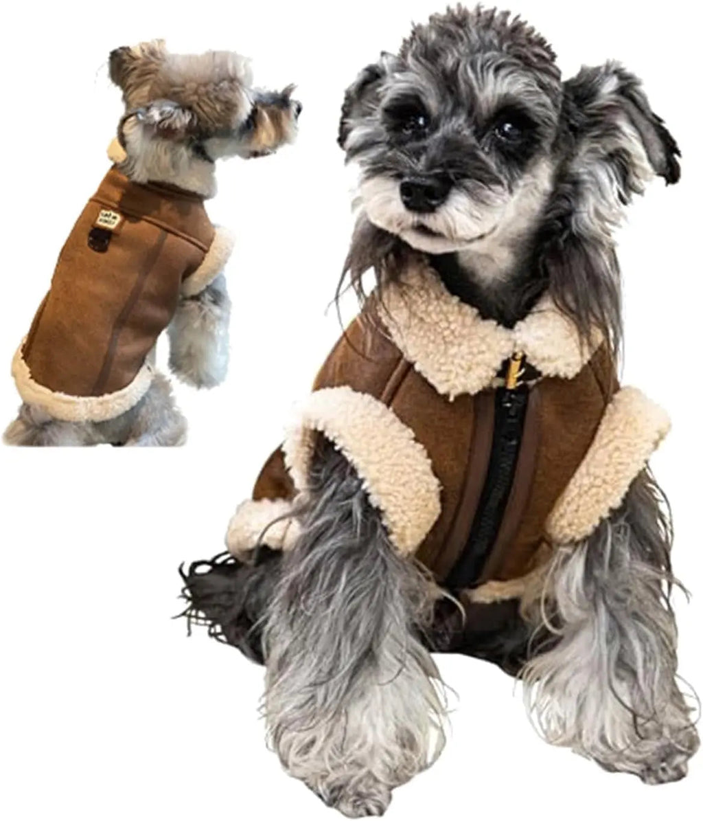 Retro Aviator Dog Jacket – Faux Leather Sherpa Coat