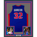 Framed Autographed/Signed Richard Rip Hamilton 35x39 Detroit Blue Basketball Jersey Steiner COA