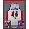 Framed Autographed/Signed Rick Mahorn 35x39 Detroit White Basketball Jersey JSA COA
