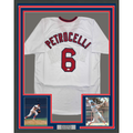 Framed Autographed/Signed Rico Petrocelli 35x39 HOF 1999 Boston White Baseball Jersey JSA COA