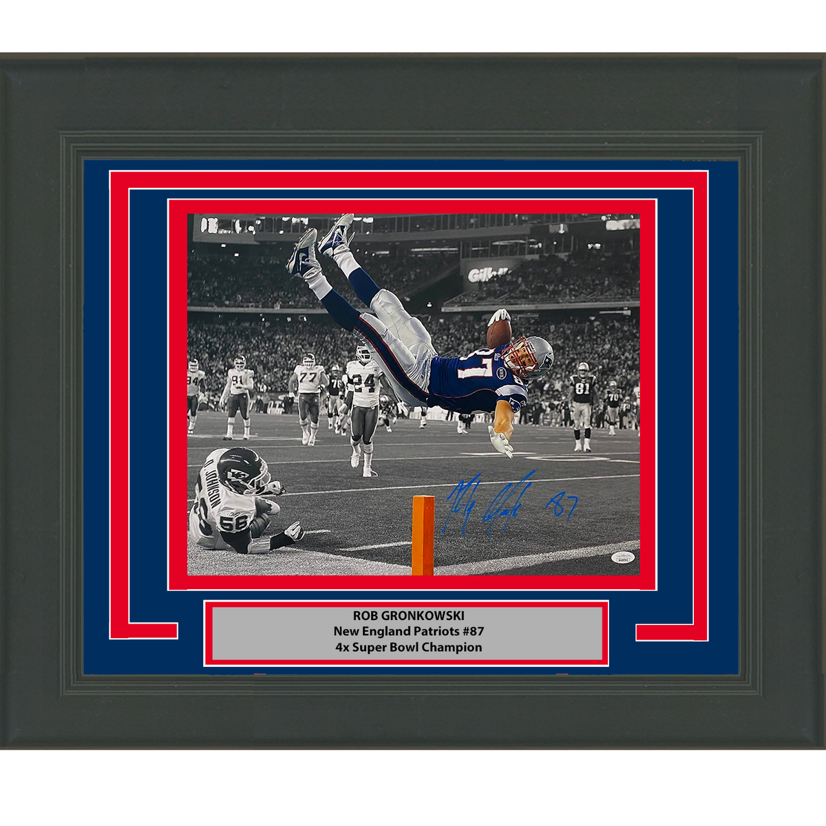 Framed Autographed/Signed Rob Gronkowski New England Patriots 16x20 Football Photo JSA COA