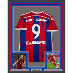Framed Autographed/Signed Robert Lewandowski 35x39 FC Bayern Munich Red Soccer Futbol Jersey Beckett BAS COA
