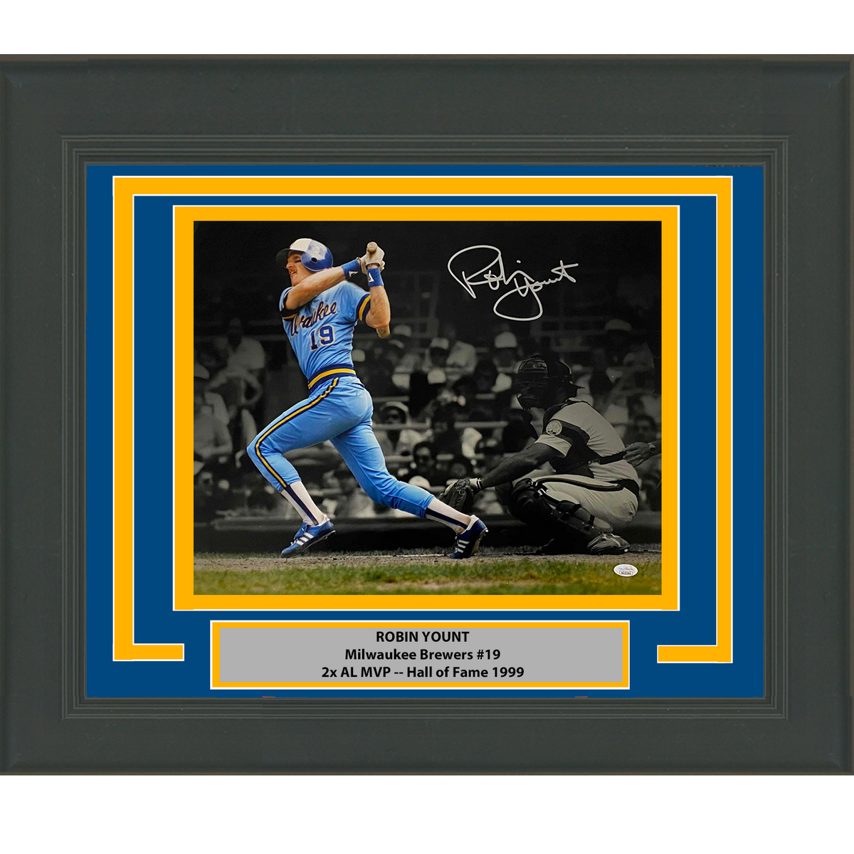 Framed Autographed/Signed Robin Yount Milwaukee Brewers 16x20 Baseball Photo JSA COA #2