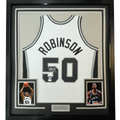 Framed Autographed/Signed David Robinson 35x39 San Antonio Spurs White Mitchell & Ness HWC Basketball Jersey Beckett BAS COA